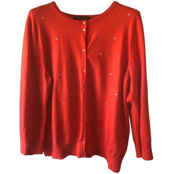 Embroidered Coral Flamingo Cardigan - Picture 1 of 4